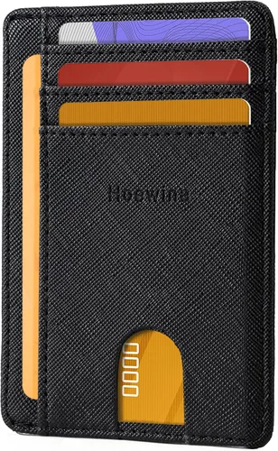 Hoewina Cartera delgada para hombre, bolsillo frontal minimalista con bloqueo RFID, billetera de cuero delgada para tarjetas de viaje, regalos para