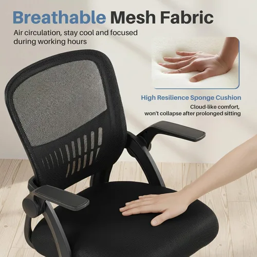 Miniatura 4 de DUMOS Silla de Oficina para Hogar y Computadora - Ergonómica con Respaldo Medio y Soporte Lumbar y Modo de Balanceo, Altura Ajustable con Brazo