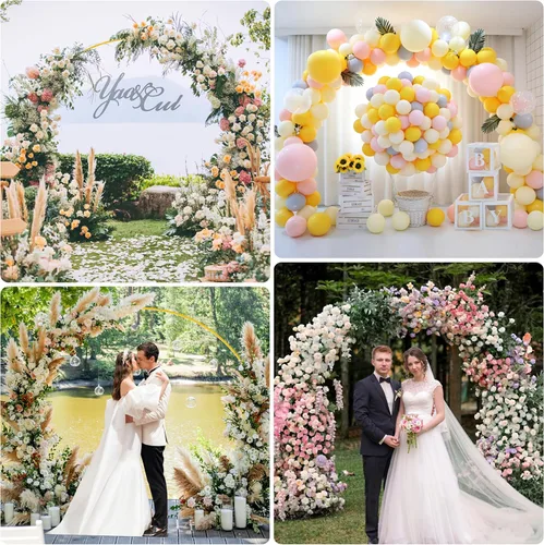 Miniatura 6 de Asee'm Arco de Boda Dorado de 7.2 Pies Soporte de Fondo Redondo Marco Circular Grande de Metal para Globos Florales para Decoraciones de Fiesta