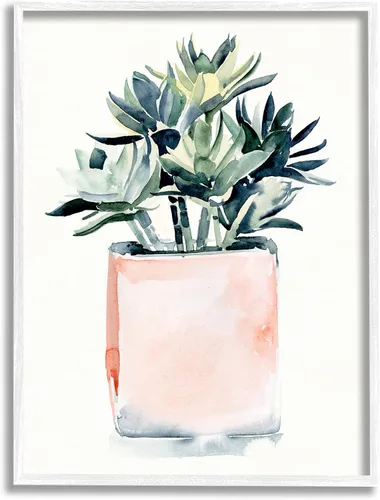 Stupell Industries Planta suculenta en maceta suave para interiores, diseñada por Jennifer Paxton Parker, arte de pared con marco blanco, 16 x 20