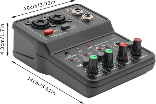 Miniatura 2 de Mezclador de audio de 2 canales, consola de mezcla, tablero de sonido, mezclador profesional USB, potencia de 48 V, alta precisión, resolución