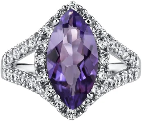 Miniatura 2 de Anillo de plata de ley de 2,25 quilates con amatista de corte marquesa, tallas 5 a 9