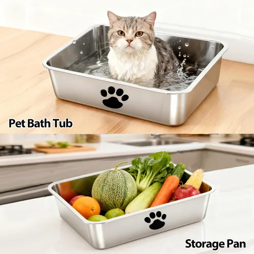 Miniatura 7 de Caja de arena de acero inoxidable para gatos, pequeña bandeja de arena de metal para gatitos, bandeja de arena para interiores, suministros