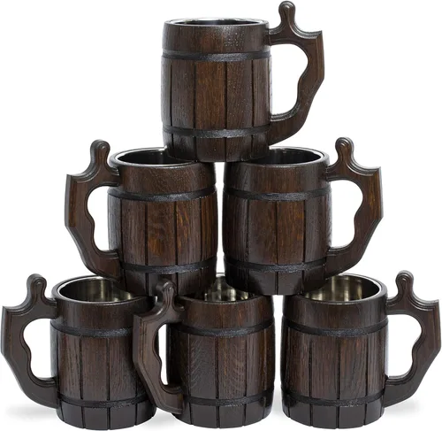 Miniatura 10 de Copa de acero inoxidable, hecho a mano, taza de cerveza, hombres, ecológica, recuerdo retro café Juego de 6 tazas retro marrón 20 onzas