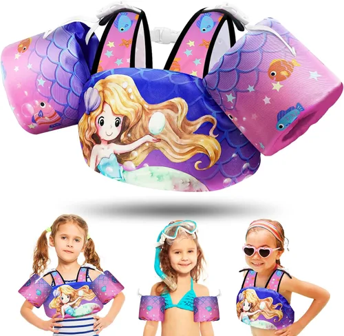Miniatura 10 de Vvinca Chaleco de natación separable para niños pequeños de 22 a 66 libras (1 a 6 años) Flotador de piscina 3 en 1 y bandas de brazo para niños