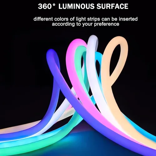 Miniatura 5 de JARBIH Tubo de neón LED redondo de 360 ° de 5M, canal difusor de silicona, cinta de tubo flexible para exteriores, cubierta de tira de luz
