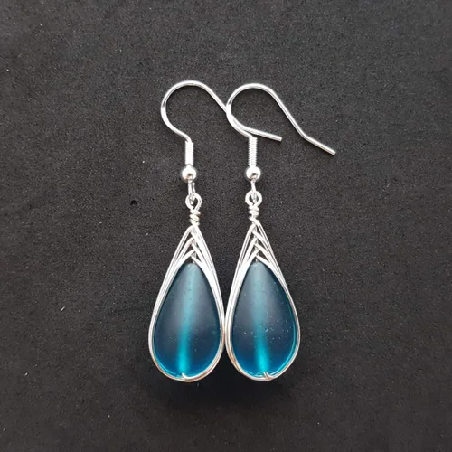 Miniatura 64 de Yinahawaii Handmade Sea Glass Earrings, Hawaiian Jewelry, Wire Braided Earrings Teardrop Earrings, Beach Jewelry Sea Glass Jewelry For Women Cobalt