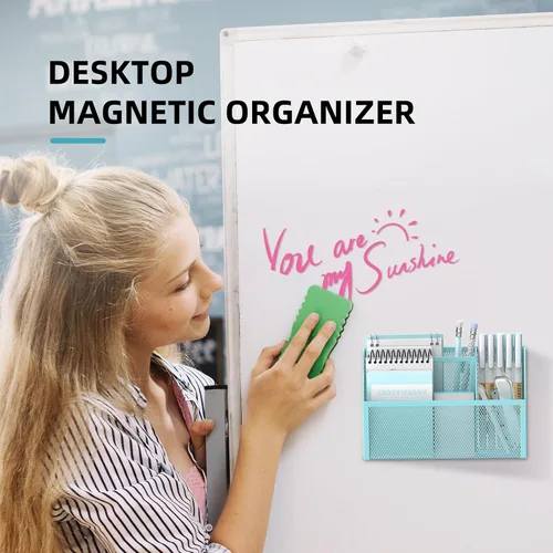 Miniatura 2 de DALTACK Soporte magnético para lápices, estante de malla de 3 rejillas para pizarra blanca, refrigerador y casillero, organizador para el hogar