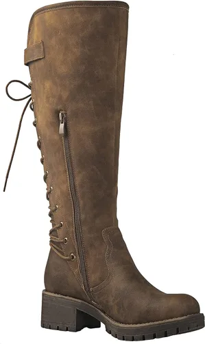 Miniatura 3 de GLOBALWIN - Botas de combate de equitación altas con cordones para mujer, cómodas botas góticas de motocicleta para mujer con cremallera y tacón