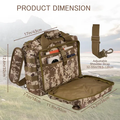 Miniatura 3 de Maletín táctico para hombre, bolsa de mensajero militar de lona de nailon de 18.5 pulgadas, bolsa de mensajero multifuncional grande Molle, bolsa