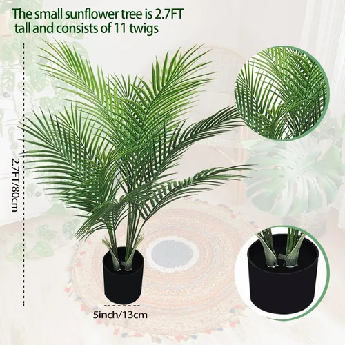 Miniatura 2 de Palmera artificial de 2.7 pies con 12 troncos, perfecta palmera tropical sintética de 32 pulgadas en maceta para interiores y exteriores, casa