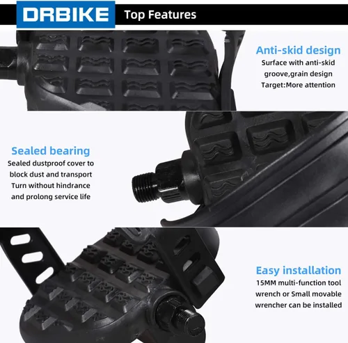 Miniatura 5 de DRBIKE Pedales de bicicleta de repuesto con correa para bicicleta estacionaria, bicicleta giratoria, reclinada, bicicleta ejercitadora, negro, 1 par
