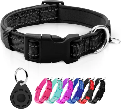 Miniatura 29 de azuza Collar reflectante para perro, de neopreno suave acolchado con anillo para etiqueta de identificación, ajustable para perros pequeños, azul