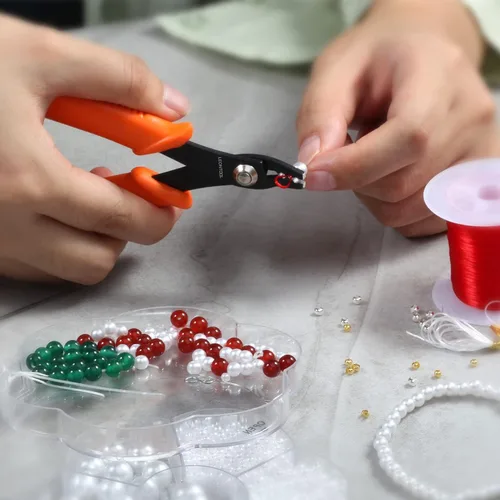 Miniatura 7 de Mini alicates para engarzar cuentas de 5 pulgadas con mandíbula doblada 3 muescas para herramientas de fabricación de joyas