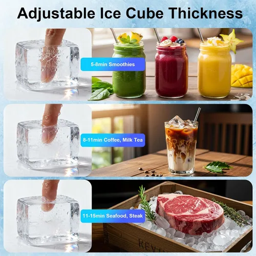 Miniatura 3 de Máquina comercial para hacer hielo de 450 libras/24 horas, 250 libras de almacenamiento grande dividida para negocios, 156 cubos en 7-15 minutos