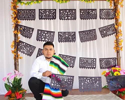 Miniatura 7 de Pancartas de papel picado negras, decoraciones de fiesta, pancarta de fiesta mexicana, banderines, guirnaldas, serpentinas para bodas, quinceañeras