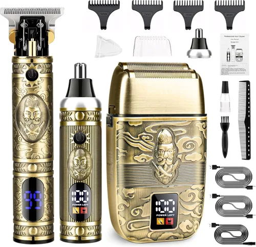Maquinilla de afeitar eléctrica, recortadora de barba T-Blade Juego de afeitadora de pelo de nariz, recortadora de pelo inalámbrica recargable, kit