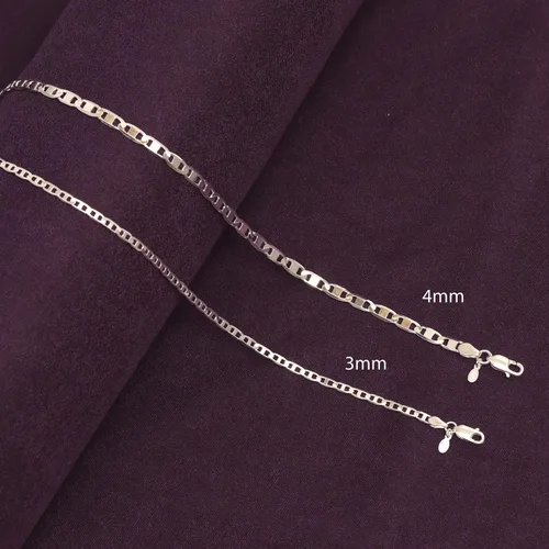 Miniatura 2 de LeCalla Links Solid 925 Sterling Silver Italian 3 MM, 4 MM Diamond-Cut Solid Flat Mariner Link Chain Necklace for Women Men with Lobster Clasp, Made