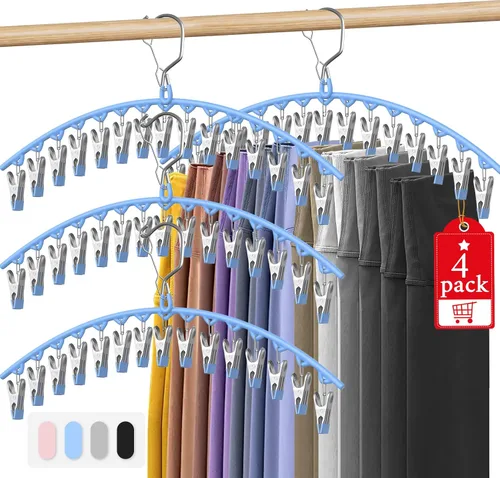 Miniatura 10 de Paquete de 3 perchas para faldas y pantalones con clips, organizador de leggings para colgar en el armario con 10 clips con capacidad para 30