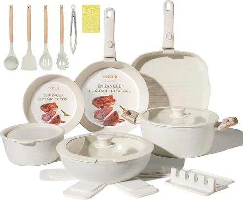 Juego de 23 utensilios de cocina de cerámica antiadherentes, no tóxico, con mango desmontable, juego de utensilios de cocina de inducción que ahorra