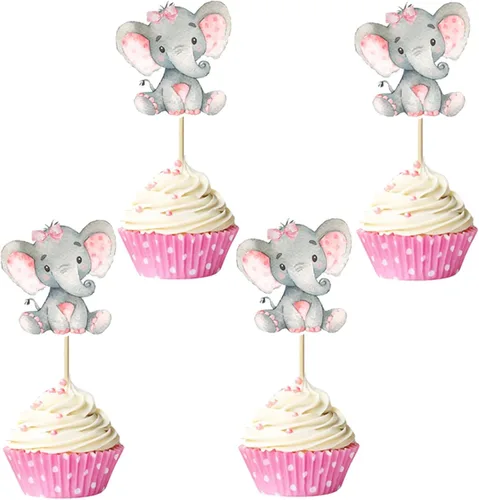 Miniatura 9 de 24 piezas de decoración de cupcakes de elefante azul para decoración de cupcakes con temática de elefante, baby shower, niños, niños o niñas