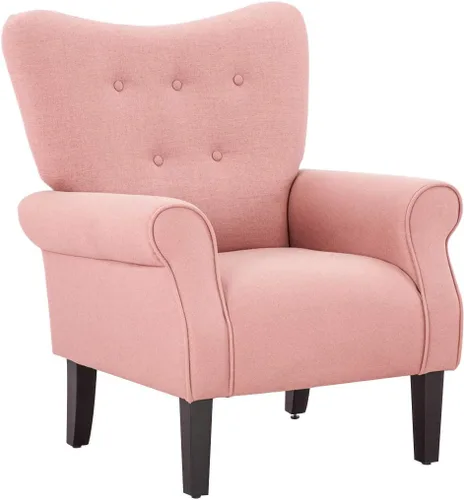 Miniatura 19 de YOLENY - Silla decorativa moderna, con respaldo alto, sillón tapizado con botones de tela, sofá individual con patas de madera para sala de estar
