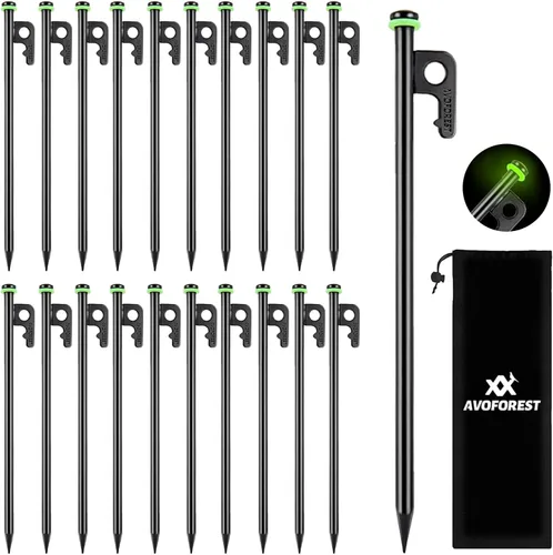 Miniatura 10 de Estacas para Tienda de Campaña Resistentes de 12 Pulgadas, 8 PIEZAS Clavijas para Tienda de Campaña de Metal + Anillos de Silicona Fluorescentes +