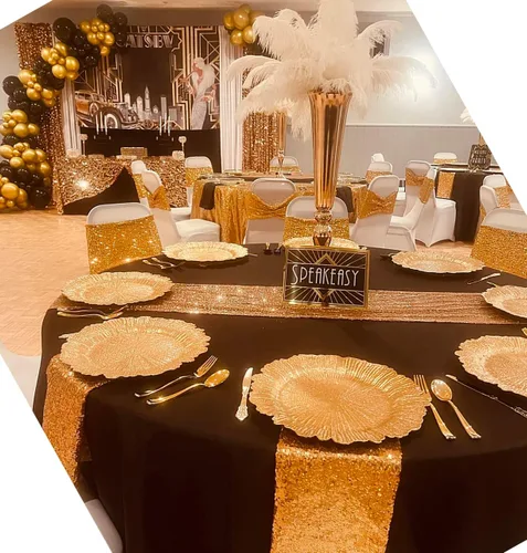 Miniatura 8 de Paquete de 10 caminos de mesa de lentejuelas verdes de 12 x 72 pulgadas para fiestas, bodas, aniversarios, cumpleaños, banquetes, compromisos