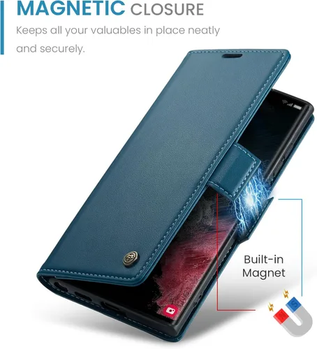Miniatura 5 de QLTYPRI Funda tipo cartera para Samsung Galaxy S22 Ultra, funda magnética de piel sintética de alta calidad con bloqueo RFID, ranuras para tarjetas