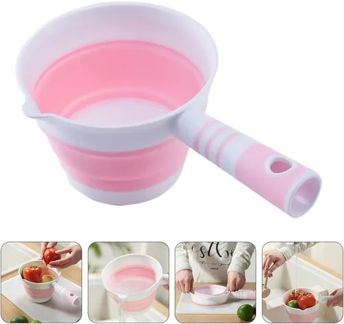 Miniatura 3 de Hemoton Cucharón de agua plegable Cucharón de cocina Cucharón de agua Cucharón de agua para cocina, baño, jardín, baño, lavado de agua, color rosa