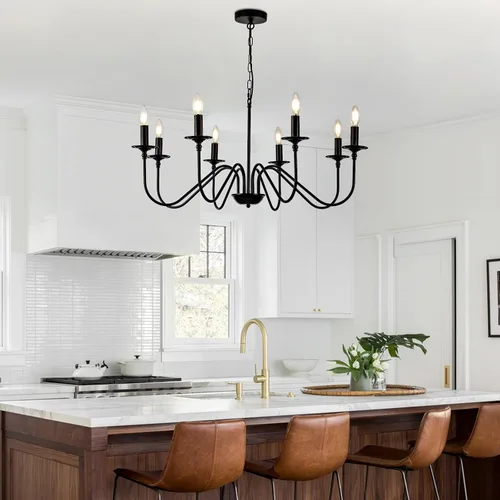 Miniatura 11 de Lámpara colgante estilo granja, luces colgantes negras para isla de cocina, luz colgante de metal industrial y madera vintage, lámpara de techo