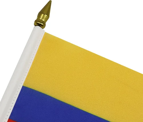 Miniatura 4 de Venezuela Old 7 estrellas con brazos Bandera de mesa 4'' x 6'' - Antigua bandera venezolana de escritorio 5.9 x 3.9 in - tapa de lanza dorada - AZ