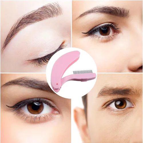 Miniatura 4 de Paquete de 4 peines plegables para pestañas, dientes metálicos de acero inoxidable, separador de cejas, peine aplicador de maquillaje para pestañas