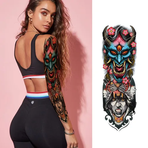 Miniatura 4 de Tatuajes temporales de manga completa, 8 hojas de tatuajes temporales de manga temporal de pez dragón y tigre para hombres y mujeres, impermeables