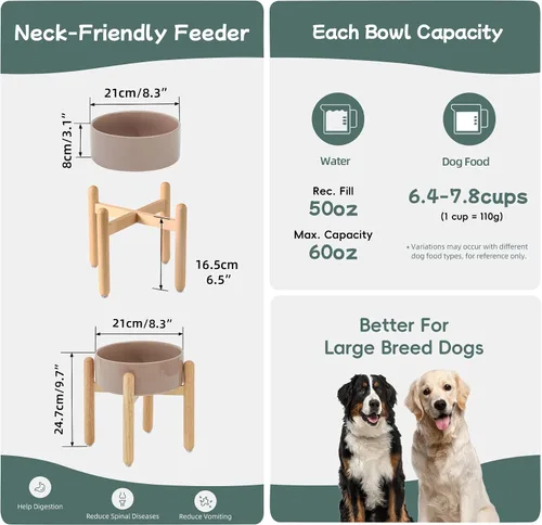 Miniatura 2 de Havniva Cuenco elevado de cerámica para perros de 8.3 pulgadas con soporte, cuencos elevados para perros de razas grandes, cuenco de agua