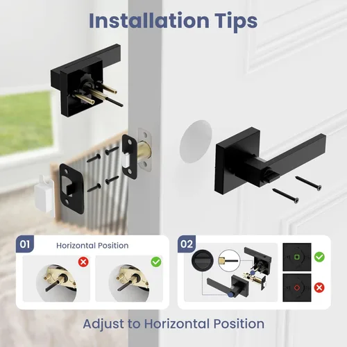 Miniatura 6 de Estmoon Cerradura de Puerta de Privacidad, Paquete de 10 Manijas de Puerta Sin Llave Negro Mate Interiores de Servicio Pesado Juego de Palancas