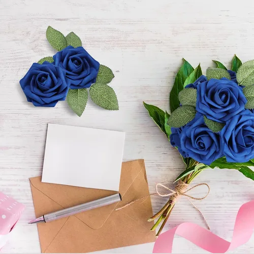 Miniatura 5 de AmyHomie 25 rosas artificiales de aspecto real con tallo para ramos de boda, centros de mesa, arreglos, fiestas, baby shower, día de San Valentín