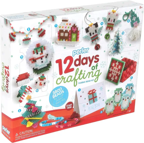 Miniatura 9 de Perler 80-56960 12 días de manualidades, kit de cuentas de fusión de Navidad hace 12 proyectos, multicolor, 3823 piezas 12 días de Navidad