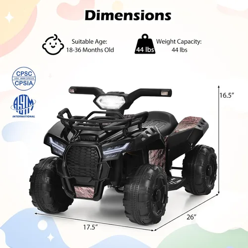 Miniatura 7 de Costzon Cuatrimoto para Niños, Vehículo Eléctrico de Batería de 6V Cuatro Ruedas Quad con Cesta de Almacenamiento, Faro, Bocina, Música, MP3 y USB