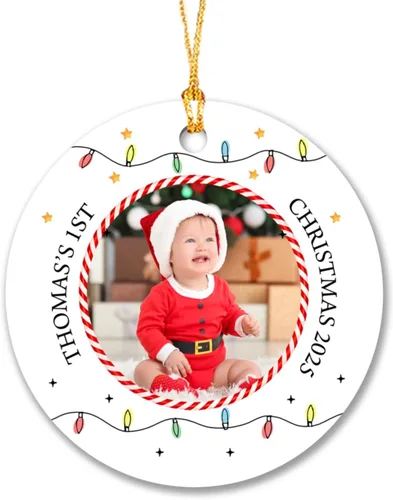 Miniatura 13 de Marco de fotos personalizado para perro, adorno de Navidad 2025 – Nombre y año personalizados para decoración de árboles, adorno de imagen