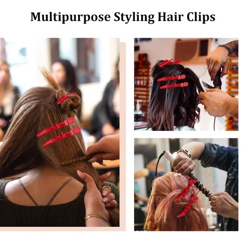 Miniatura 5 de Ondder 14 pinzas de pelo de cocodrilo grandes rojas para seccionar peinado, agarre fuerte profesional para cortar el cabello, 14 pinzas