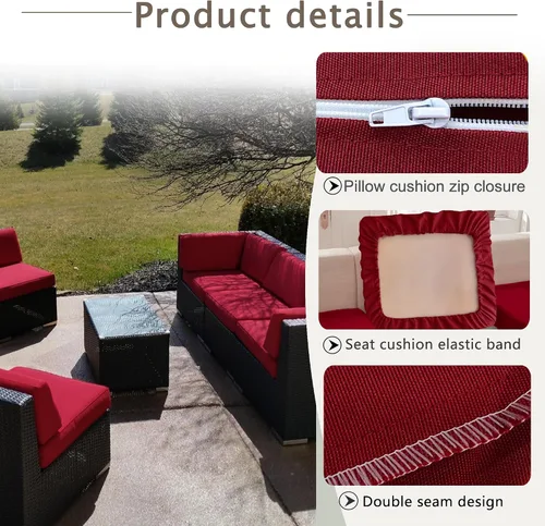 Miniatura 5 de Sqodok Fundas de Cojines para Exteriores 14 Piezas Fundas Deslizables para Cojines de Patio, Repuesto Impermeable para Sofá de 6 Asientos, Juego