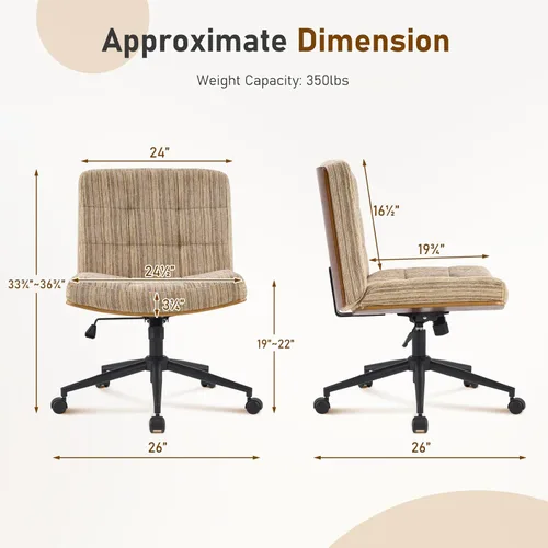 Miniatura 2 de Furnimart Silla de escritorio curvada de madera FSC de alta resistencia, giratoria de 360°, silla cruzada de felpilla de alta calidad con ruedas