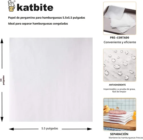 Miniatura 2 de Katbite Hamburger Patty Paper - 1000 unidades, hojas de papel pergamino antiadherentes de 5.5 x 5.5 pulgadas, para hamburguesas por separado, prensa