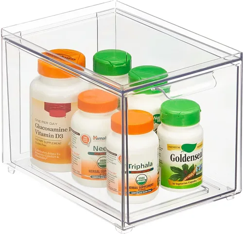 Miniatura 8 de mDesign Contenedor organizador de baño de plástico con cajón extraíble, contenedor de almacenamiento delgado y apilable para accesorios de baño