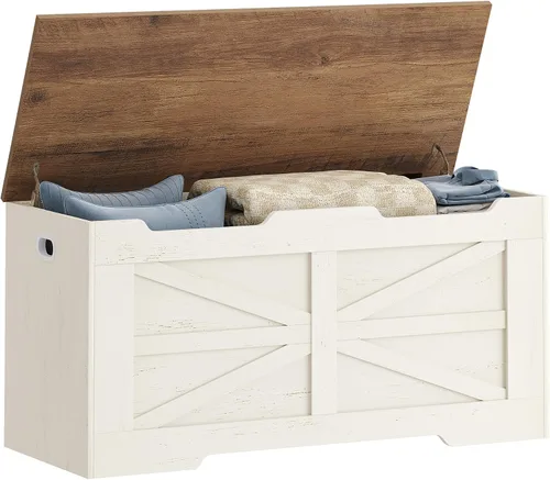 Miniatura 9 de Hzuaneri Baúl de almacenamiento de 39.4 pulgadas, baúl de almacenamiento extragrande con 2 bisagras, banco de caja de madera, baúl organizador