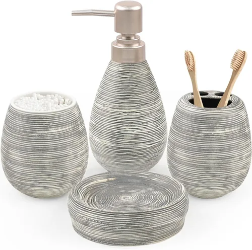 Miniatura 8 de CERBIOR Juego de accesorios de baño, 4 piezas de accesorios de cerámica para decoración de baño, incluye soporte para cepillos de dientes, taza