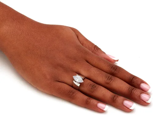 Miniatura 4 de PalmBeach Sterling Silver Marquise Shaped Cubic Zirconia Wide Band Solitaire Engagement Ring Sizes 5-12