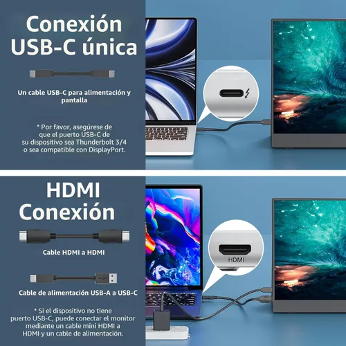 Miniatura 3 de cocopar Monitor portátil de 15.6 pulgadas 1080P FHD 60Hz 85% sRGB Monitor de viaje con altavoz HDMI USB-C segunda pantalla para computadora portátil