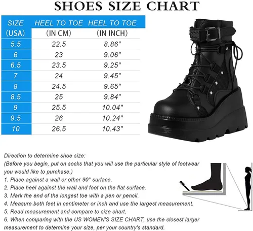 Miniatura 6 de mikarka Botas de plataforma holográfica para mujer, con cordones, hebilla con tachuelas, góticas, apiladas, botas de combate